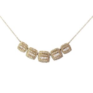 14kt yellow gold diamond cluster section necklace D tw 0.92cts VS2/SI clarity, near colorless H/I color
