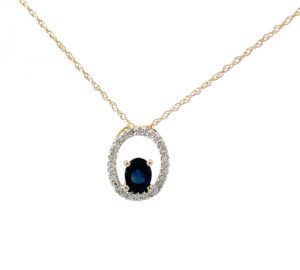 14kt yellow gold diamond and sapphire pendant S tw 0.36cts on machine made rope 18"