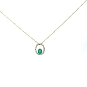 14kt yellow gold diamond and emerald diamond pendant E tw 0.36cts on 18" machine made rope