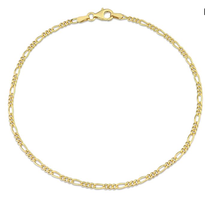 14kt yellow gold 2mm figaro ankle bracelet with claw catch 9"