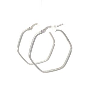 14kt white gold octagon shiny hoop earring