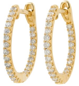 14kt yellow gold inside out huggie hoop earring tw 1/2ct SI clarity, near colorless H/I color