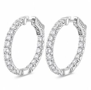 14kt white gold inside out hoop earrings with locking back D tw 1.42cts SI1 clarity, near colorless G/H