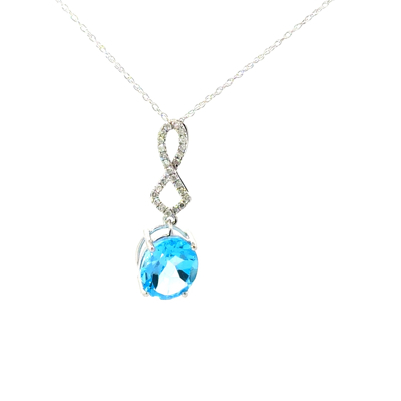 .jpg 10kt white gold genuine blue topaz and diamond oval pendant D tw 0.12cts I1 clarity, I color