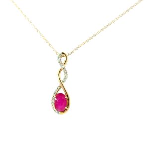 10kt yellow gold diamond and ruby twisted pendant D tw 0.07cts SI2 clarity, near color I color on 18"