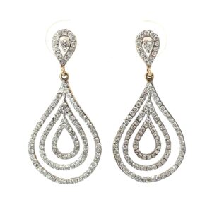 14kt two tone diamond dangle pear shape earring with screw backs tw 0.90cts SI, G/H color