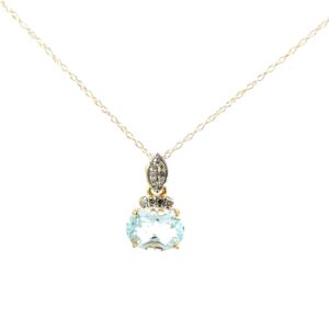 10kt yellow gold diamond and genuine aquamarine pendant D tw 0.05cts SI2 clarity, near colorless I color on 18" chain