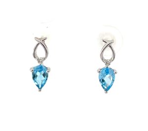 10kt white gold blue topaz and diamond dangle earring