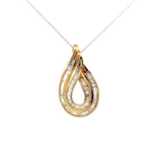 10kt yellow gold fashion baguette diamond necklace D tw 1.00cts SI clarity, near colorless H coloron machine made rope 18"