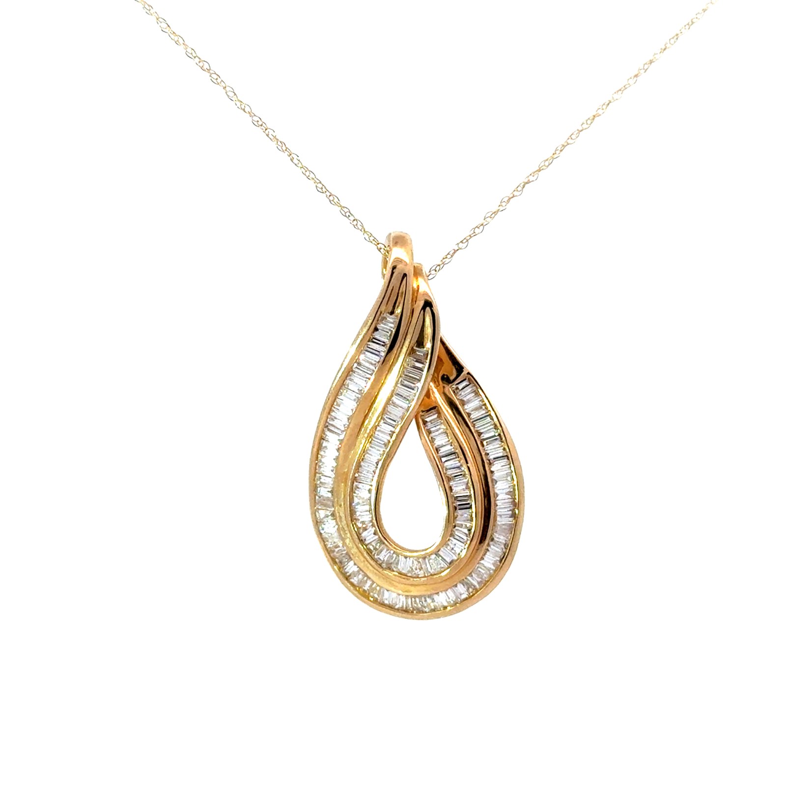 .jpg 10kt yellow gold fashion baguette diamond necklace D tw 1.00cts SI clarity, near colorless H coloron machine made rope 18"