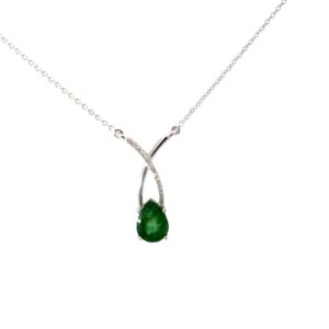 10kt white gold diamond and genuine emerald X pendant D tw 0.05cts SI clarity, near colorless H color on link chain 18"