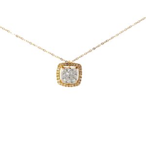 14kt two tone diamond cushion cluster pendant D tw 0.30cts SI clarity, near colorless H/I color on link chain 18"