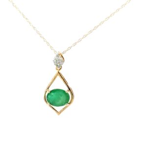 10kt yellow gold genuine emerald and diamond pendand tw 0.05cts SI2 clarity, I/J color on machine made rope 18"