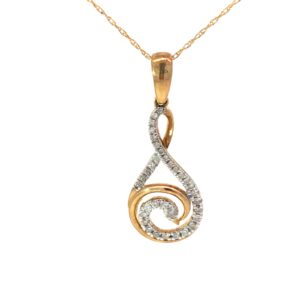 10kt yellow gold diamond swirl necklace D tw 0.20cts SI, H on 18"