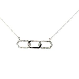 10kt white gold tripple link diamond and shiny bar necklace D tw 0.18cts SI clarity, near colorless H color on link chain 18"