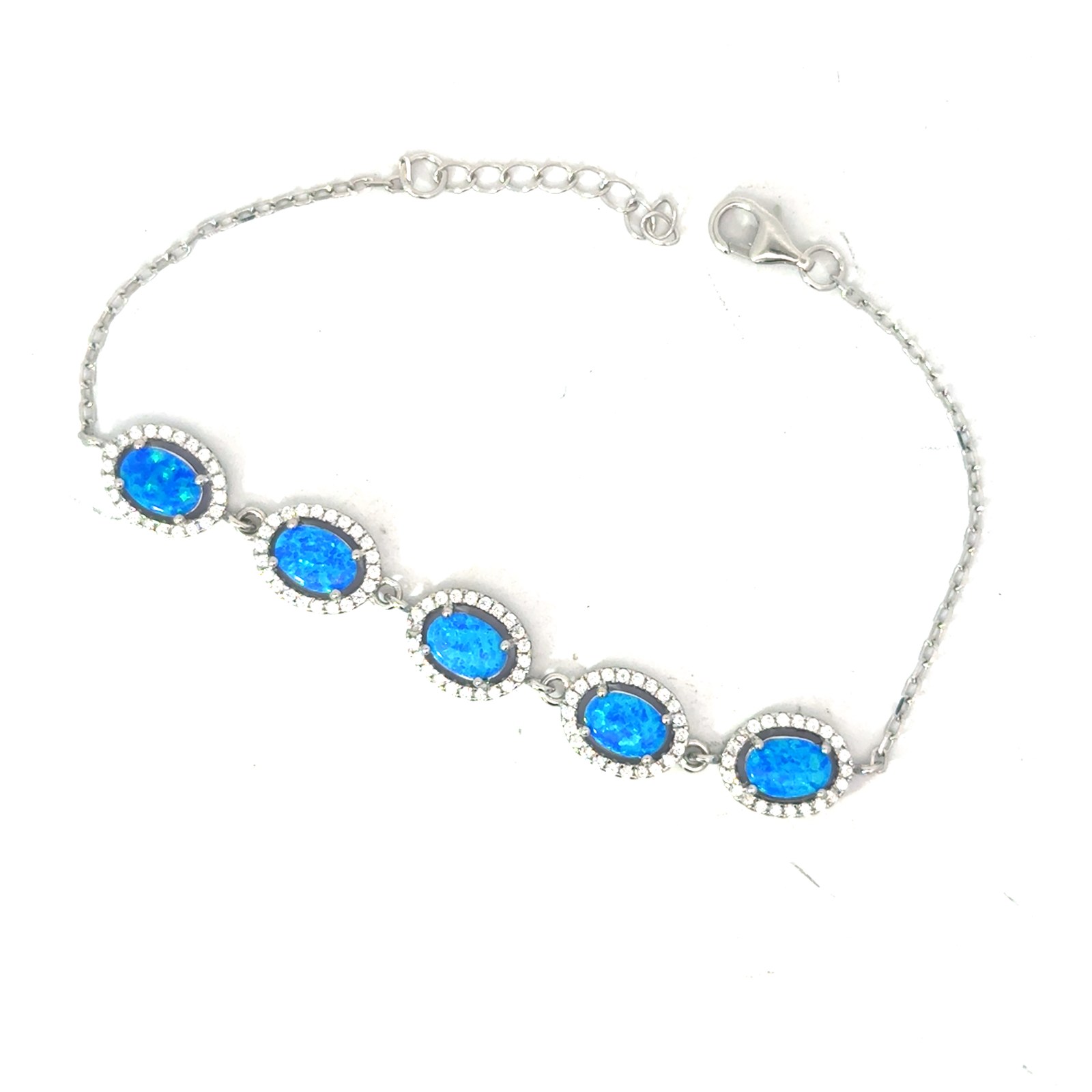 .jpg Sterling Silver created blue opal oval halo adjustable bracelet