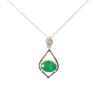 10kt white gold diamond and genuine oval emerald fashion pendant D tw 0.05cts on machine made rope chain 18"