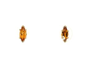 14 KT. YELLOW GOLD CITRINE EARRINGS 2, 6X3 CITRINE 0.39 CTW DIAMONDS