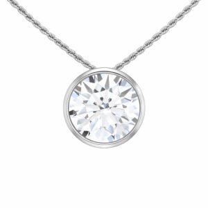 14kt white gold lab grown 1/4ct bezel set necklace on machine made rope 18"