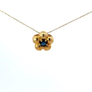 14KT SAPPHIRE FLOWER PENDANT ONLY MACHINE MADE ROPE 18" S TW 0.90