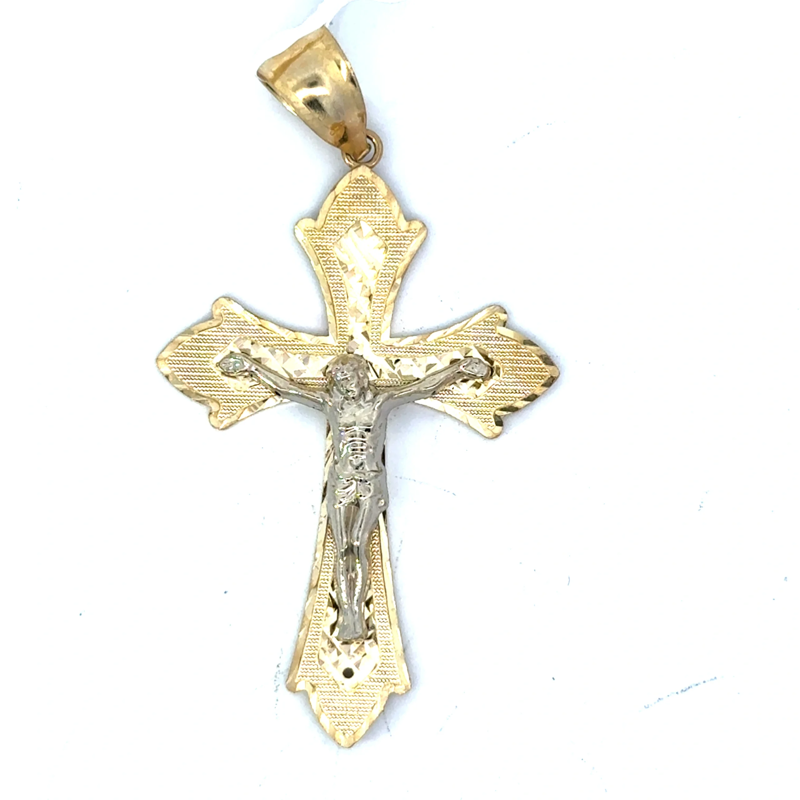 dcbfc v scaled .webp 14kt Two-Tone Gold Textured Crucifix Pendant - XL