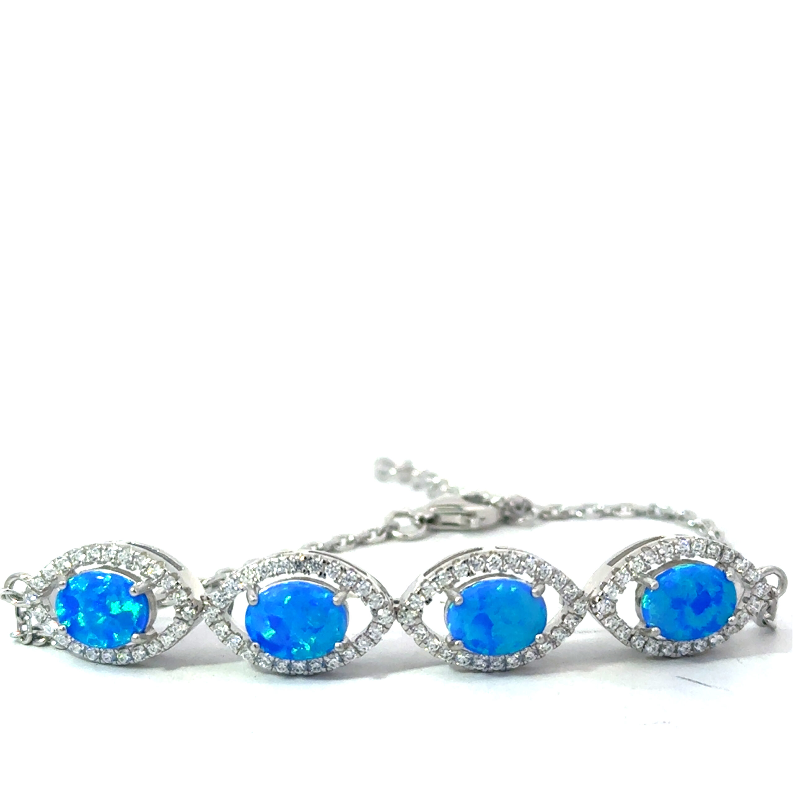 ac scaled .jpg Sterling Silver rhodium plated created blue opal inlay marquis shape halo adjustable bracelet