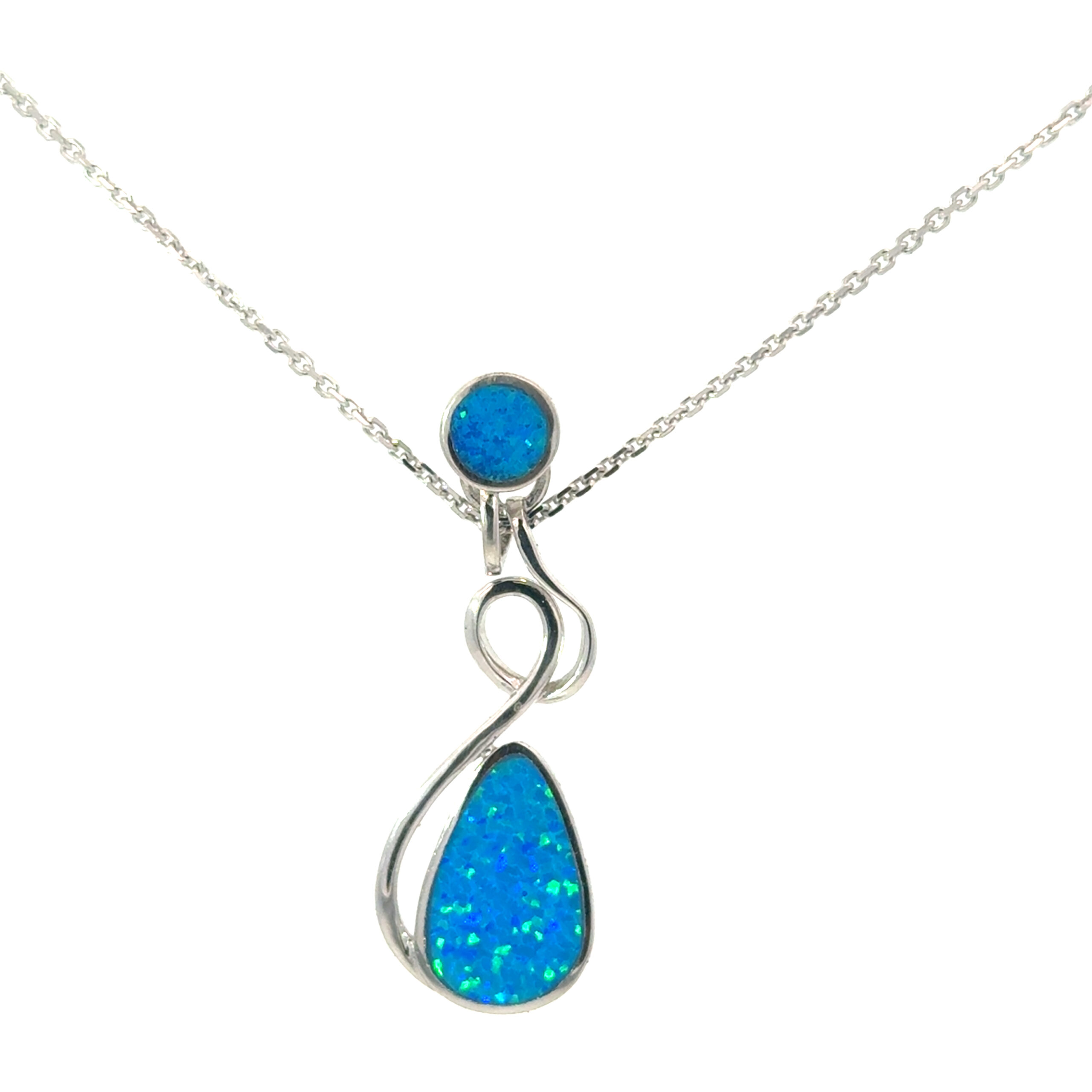 eed scaled .jpg Sterling Silver rhodium plated created blue opal fashion drop pendant on 1.4mm diamond cut cable chain 18"