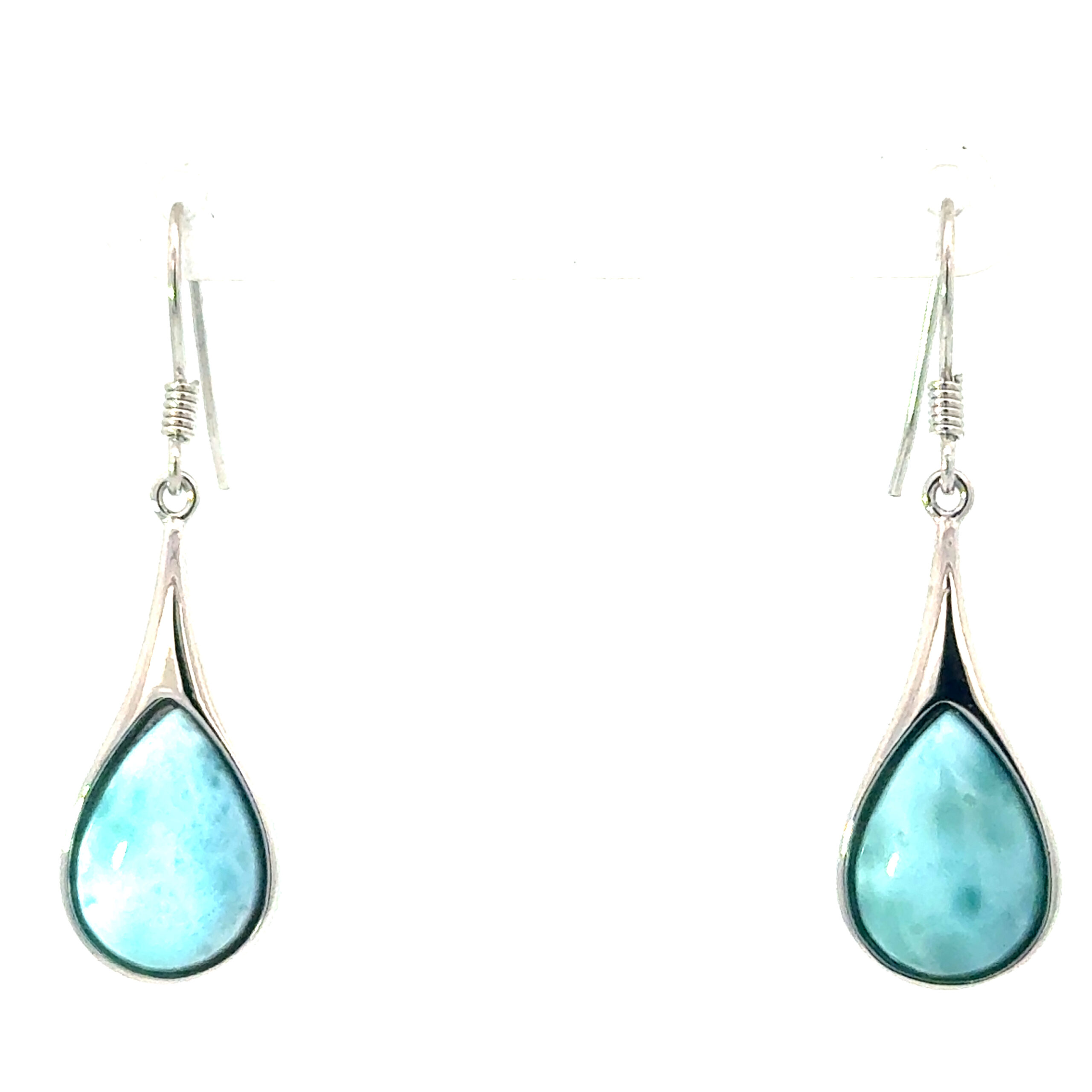 fe scaled .jpg Sterling Silver rhodium plated genuine larimar long raindrop dangle earring on fish hook