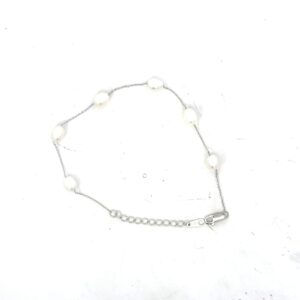 Sterling Silver rhodium plated freshwater pearl pearl by yard bracelet with claw catch closure adjustable