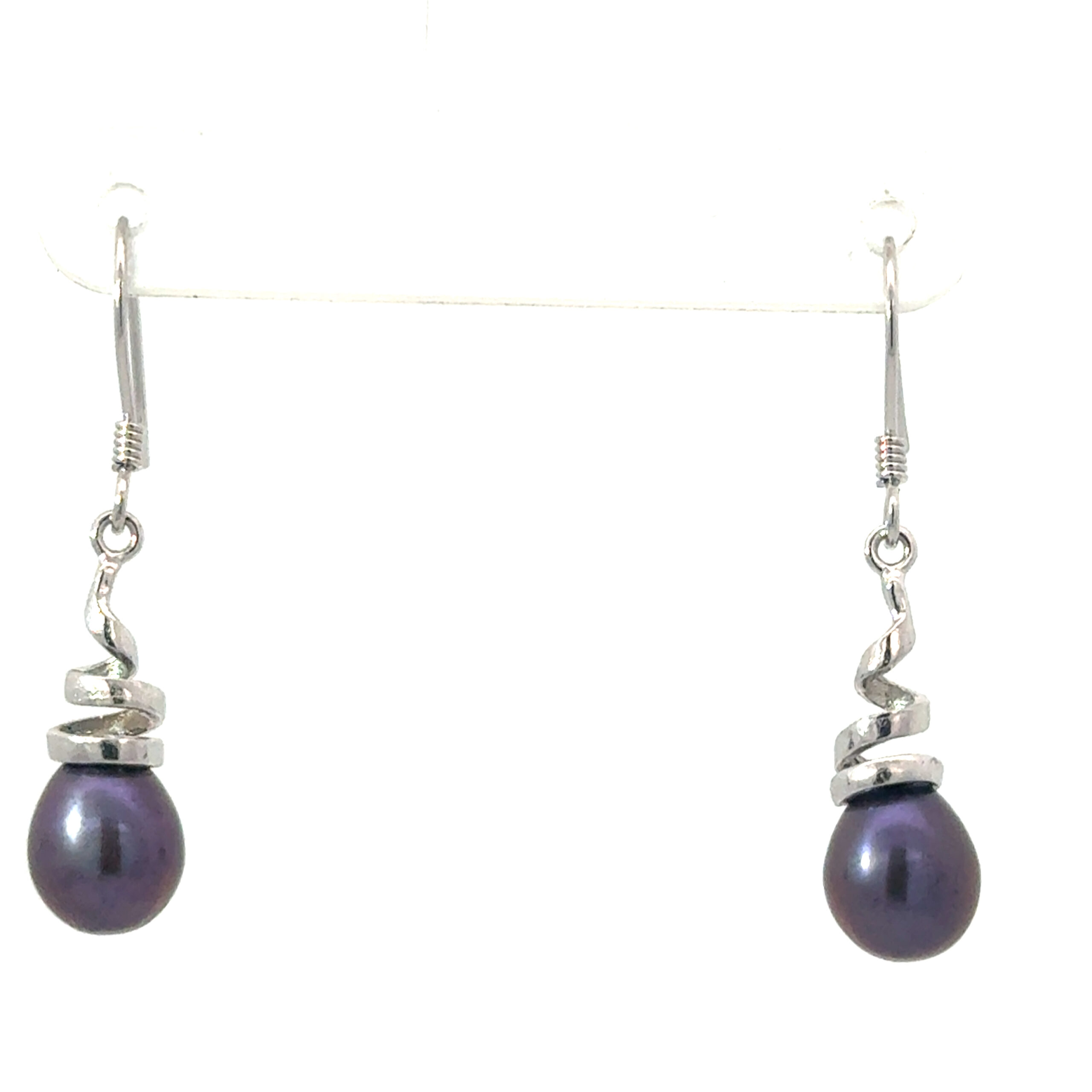 ab scaled .jpg Sterling Silver rhodium plated fresh water black swirl pearl earring