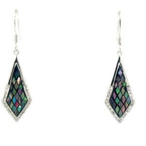 Sterling Silver genuine mosaic abalone raindrop dangle earring on fish hook