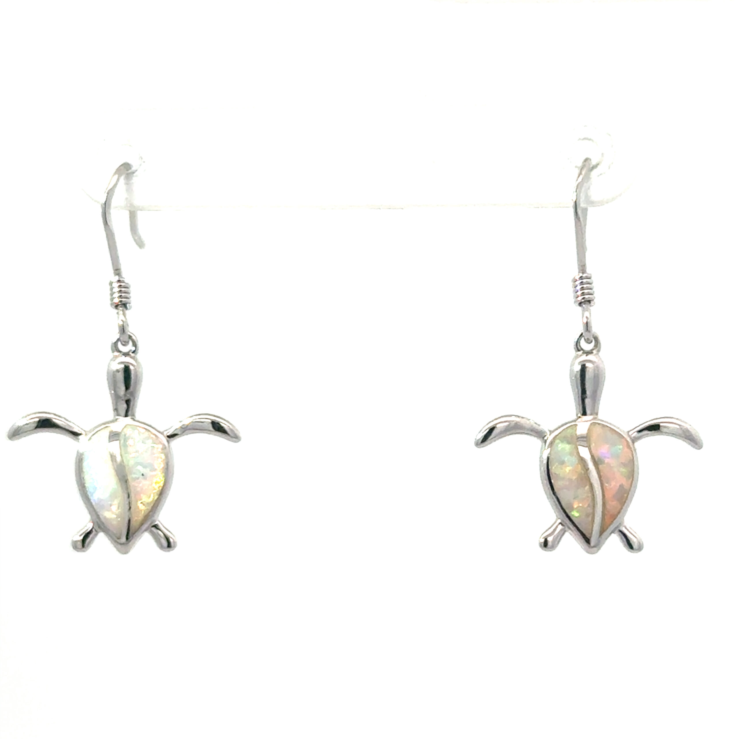 deda scaled .jpg Sterling Silver rhodium plated created white opal dangle turtle earring