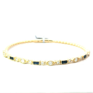 14kt yellow gold sapphire and diamond fashion flex bangle bracelet D tw 0.68cts S tw0.62cts SI1, near colorless G/H