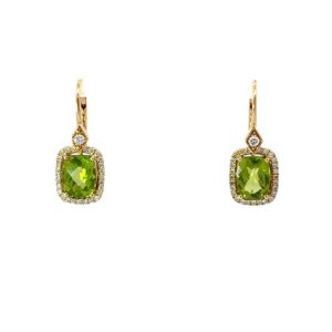 18kt yg checker board peridot tw 4.15 cts and 2 dia tw 0.07 pts, 54 yellow dia 0.39 p tdw 0.46 pts earrings