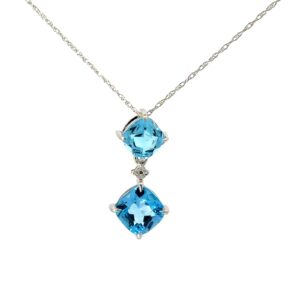 10kt white gold diamnd and double cushion drop pendant on machine made rope 18"