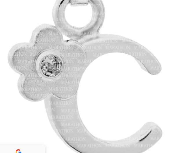 Sterling Silver Inital C with small diamond in flower adjustable chain