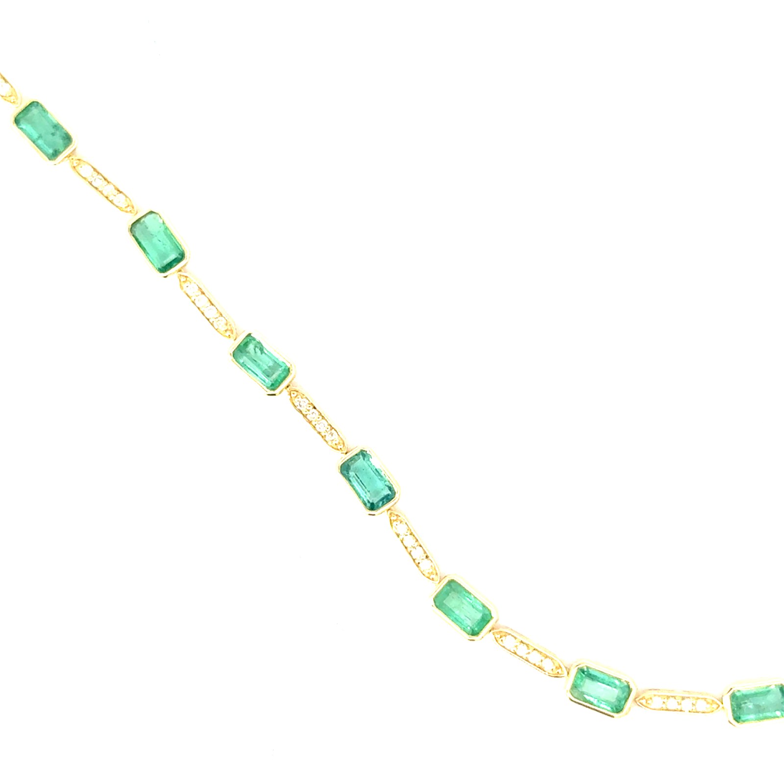 .jpg 14kt yellow gold genuine emerald tw 6.21 cut emerald and diamond tw 0.85cts SI1, near colorless bracelet