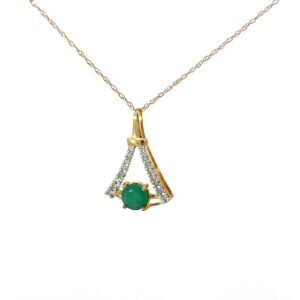 10kt yellow gold diamond and emerald dangle pendant D tw 0.10cts on 18" chain with spring ring