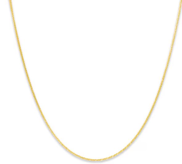 .jpg 14kt yellow gold diamond cut 1.20mm round wheat chain with claw catch closure 20"