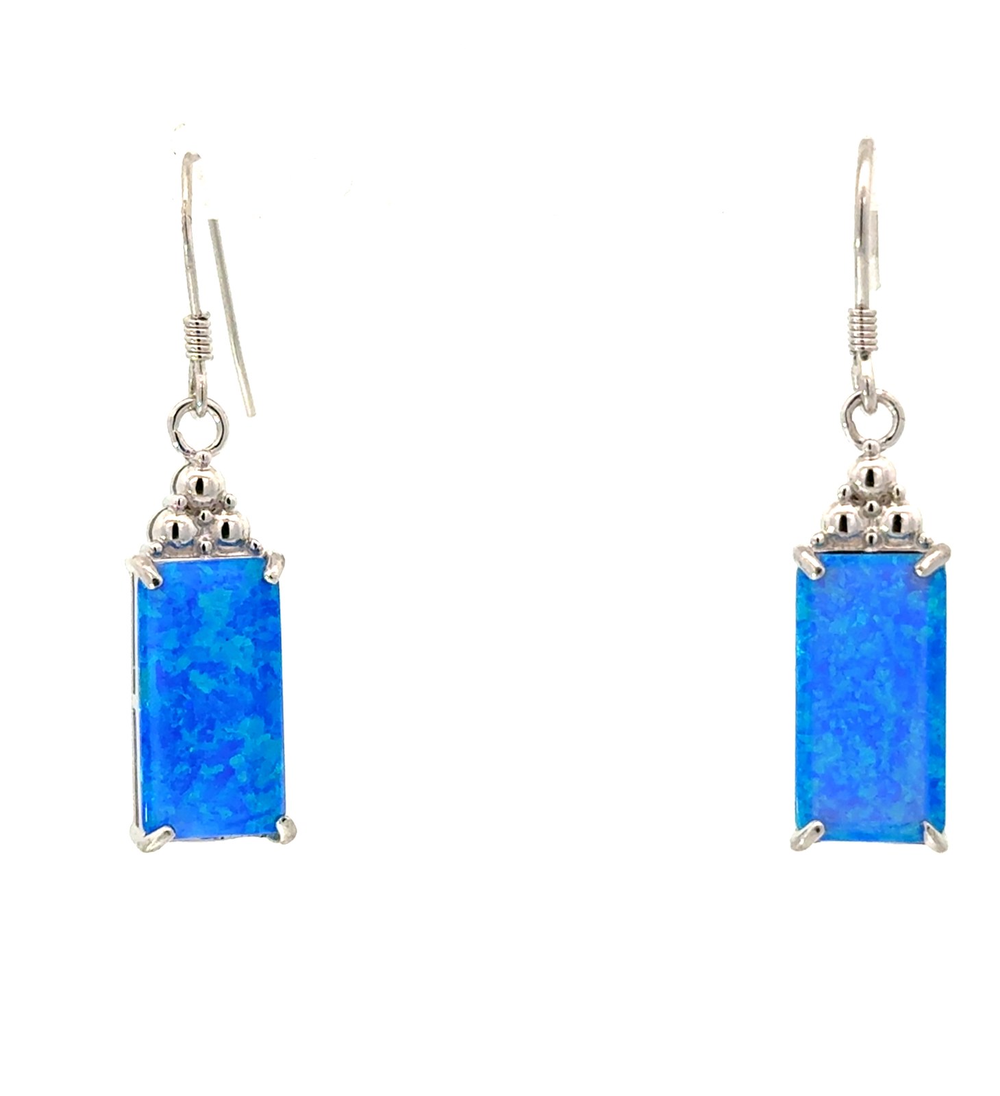 .jpg Sterling Silver rhodium plated created blue opal rectangle shape earring on fish hooks