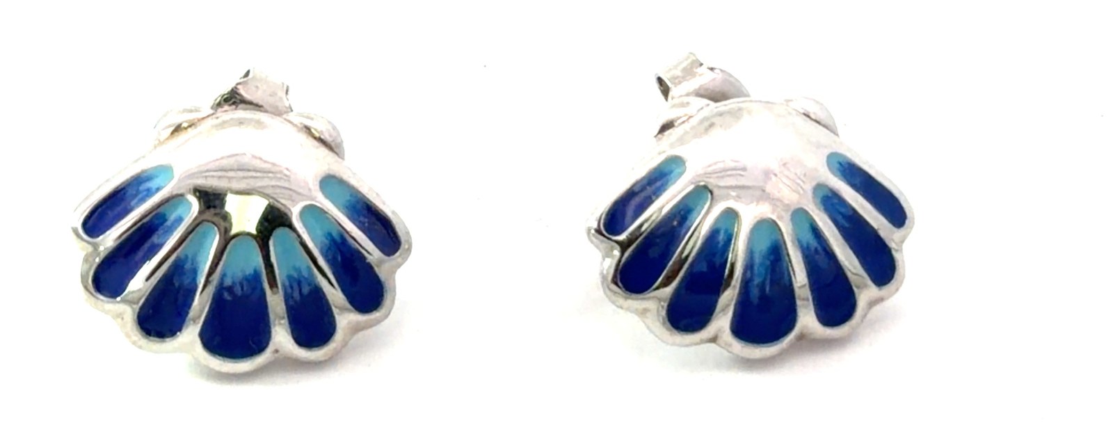 Sterling Silver rhodium plated light and dark blue inlay shell stud earring