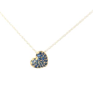 10kt yellow gold genuine sapphire heart pendant on machine made rope 18"