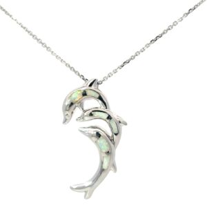 Sterling Silver rhodium plated tripple dolphin pendant on 1.4mm diamond cut cable chain 18"