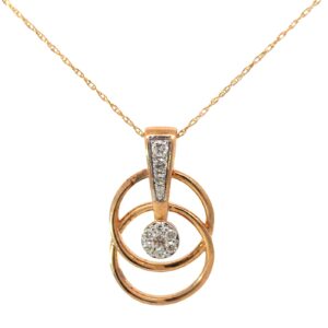 10kt yellow gold double circle diamond pendant D tw 0.20cts, SI, H 18"