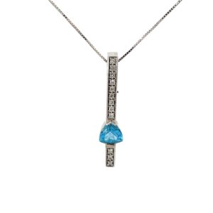 14kt wg swiss blue topaz w/diamond pend 6x6x6 swiss blue topaz diamond tw 0.10pts