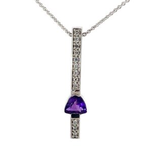14 KT WG AMETHYST & DIA PEND, Amethyst 6x6x6 trillion, DIA 0.10 PTS SI G-H