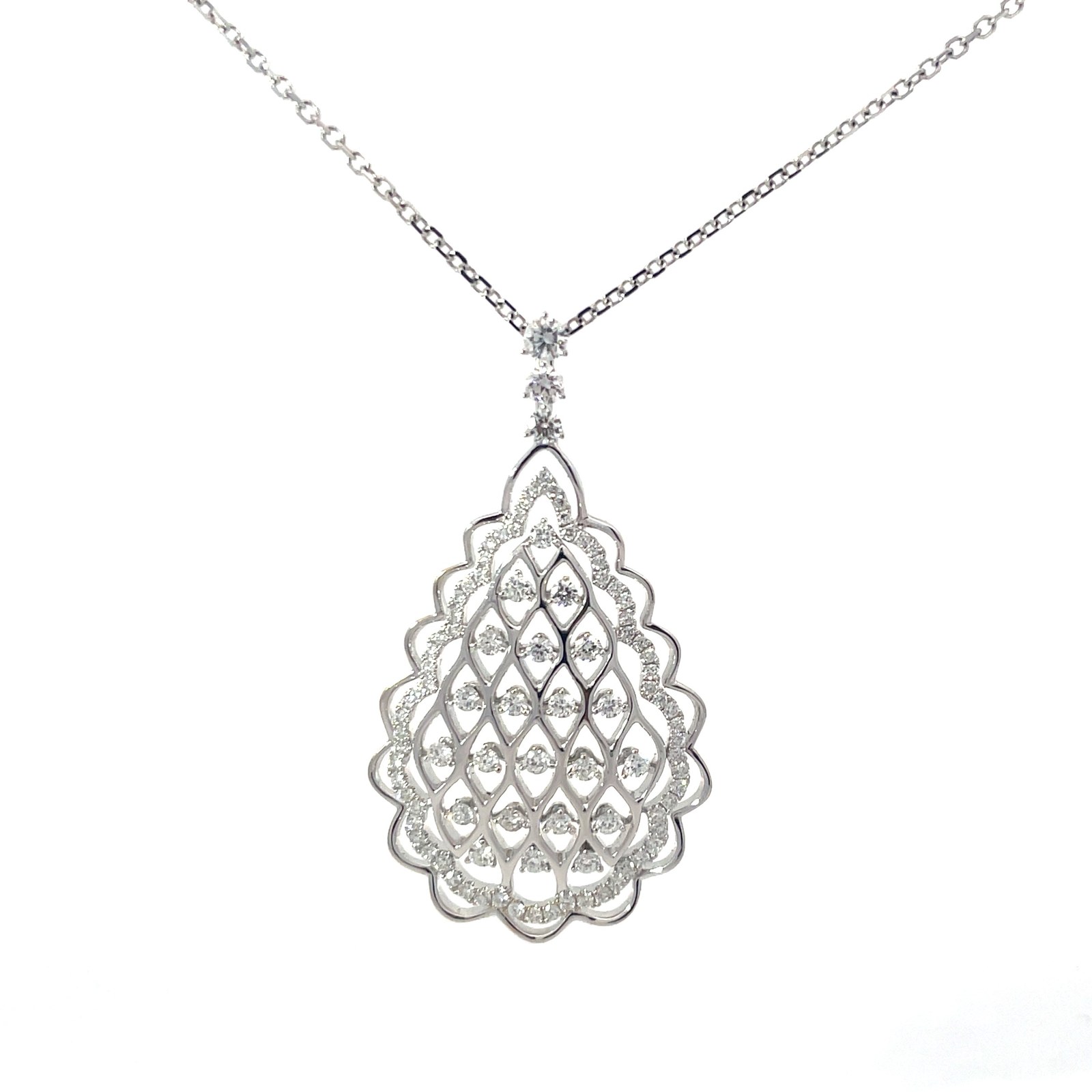 18KT W/ G DIAMOND PENDANT T/W 1.40CT 95 RD DIAMONDS T/W 1.40CT SI1/H
