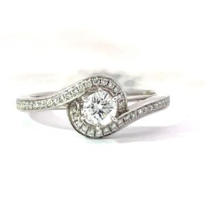 14kt wg diamond swirl halo ring tw 0.12 cts SI, G/H color C- tw 0.28cts SI1, G/H tw 0.40cts