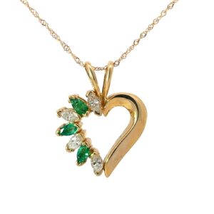 14kt yellow gold emerald and diamond heart pendant tw e 1/4 ct d tw 1/3 ct vs2, h color