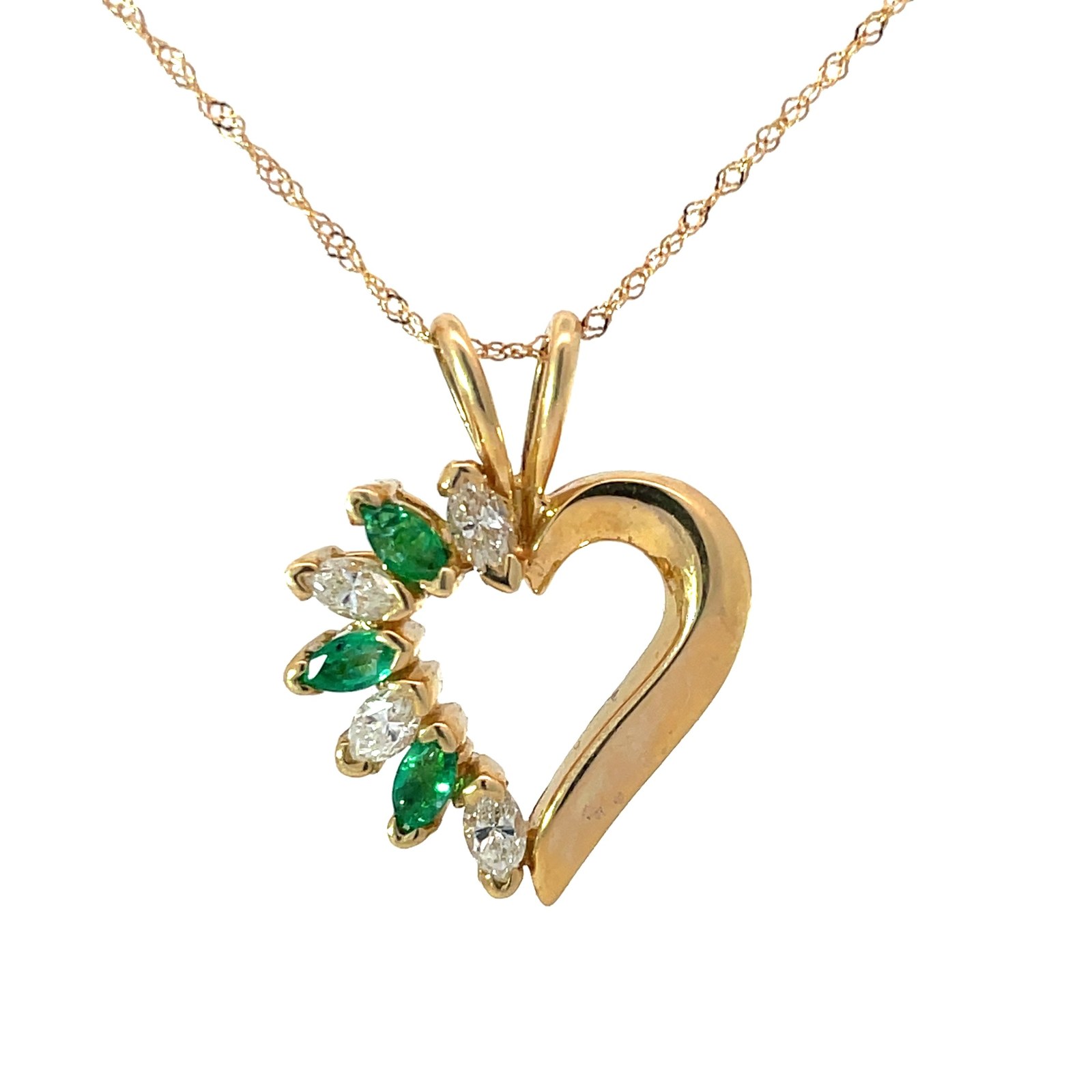 14kt yellow gold emerald and diamond heart pendant tw e 1/4 ct d tw 1/3 ct vs2, h color